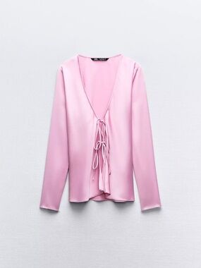 Zara pink satin tie front top